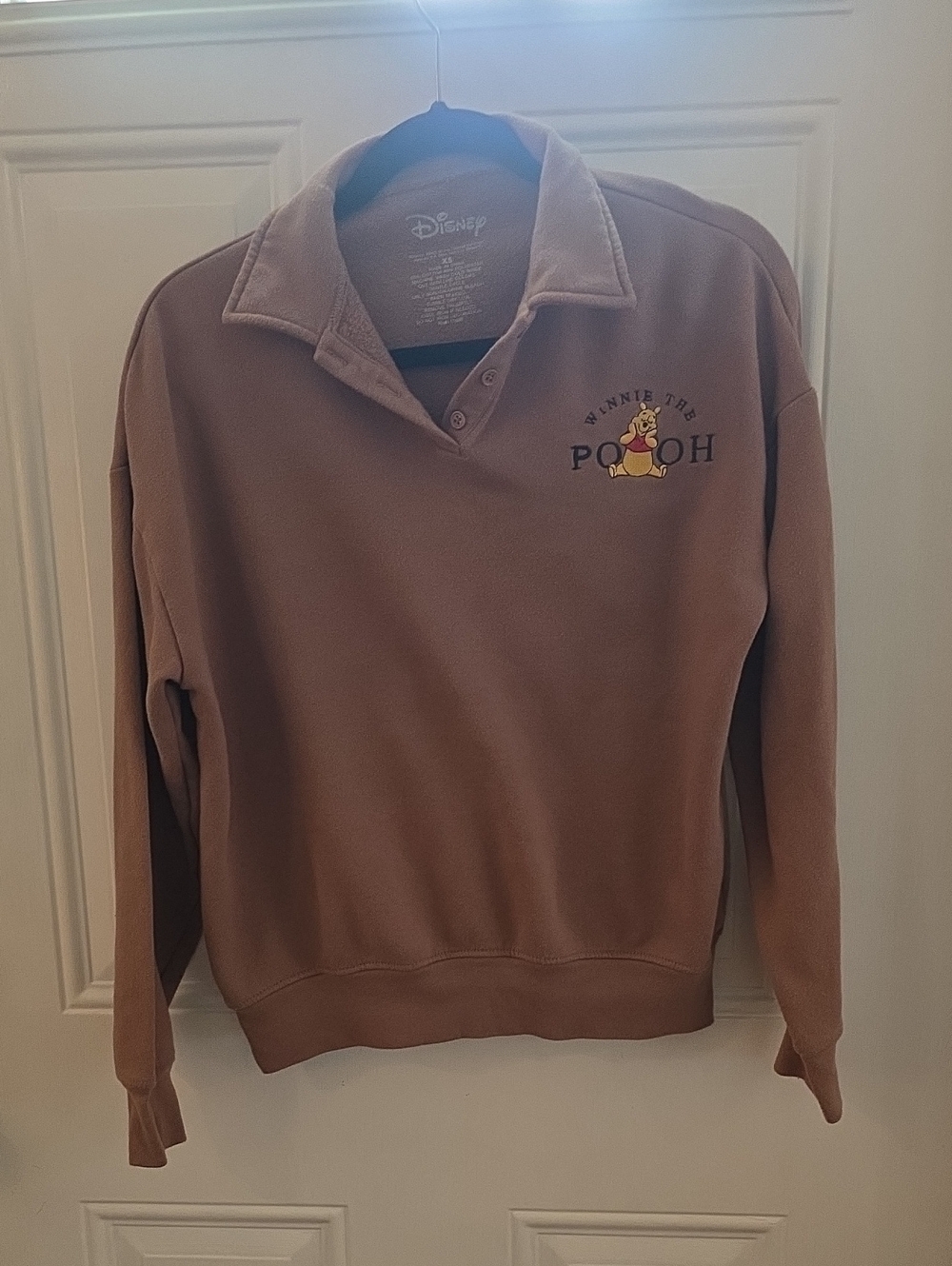 Disney Women's V-Neck Pullover Sweater - Brown with Pooh Embroidery